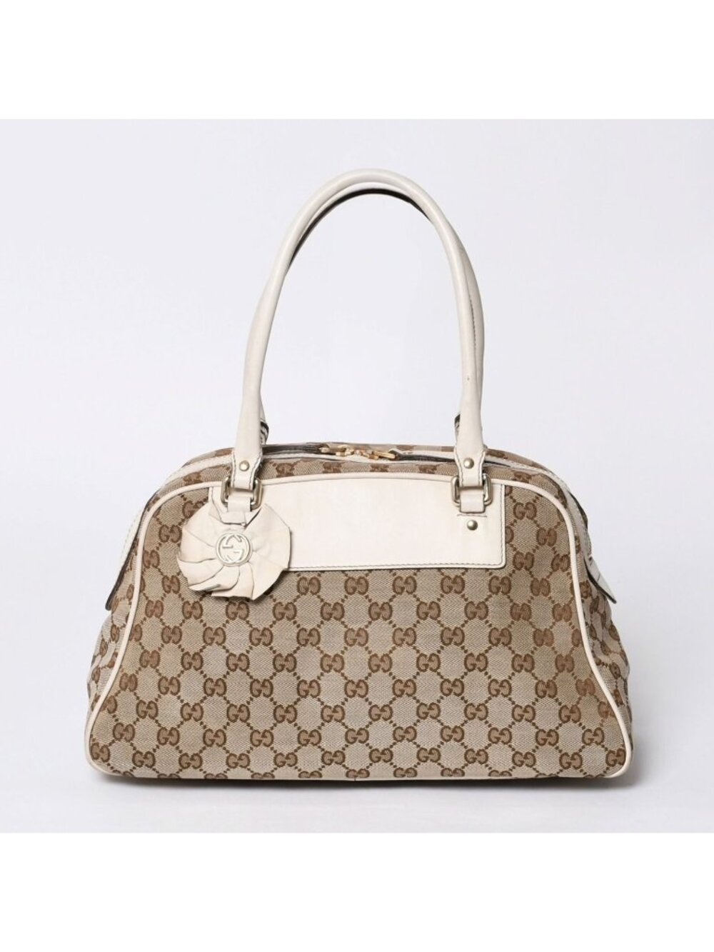 Gucci Guuci GG Canvas Shoulder Bag Beige White